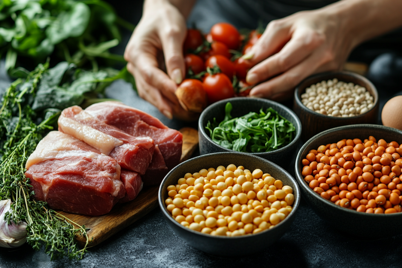 Възрастна двойка готви здравословна храна в кухнята си